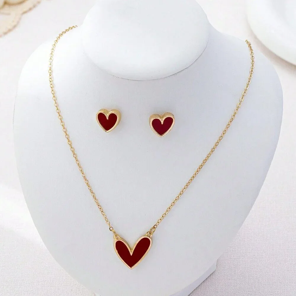 Red Elegant Women's Heart-Shaped Jewelry Set